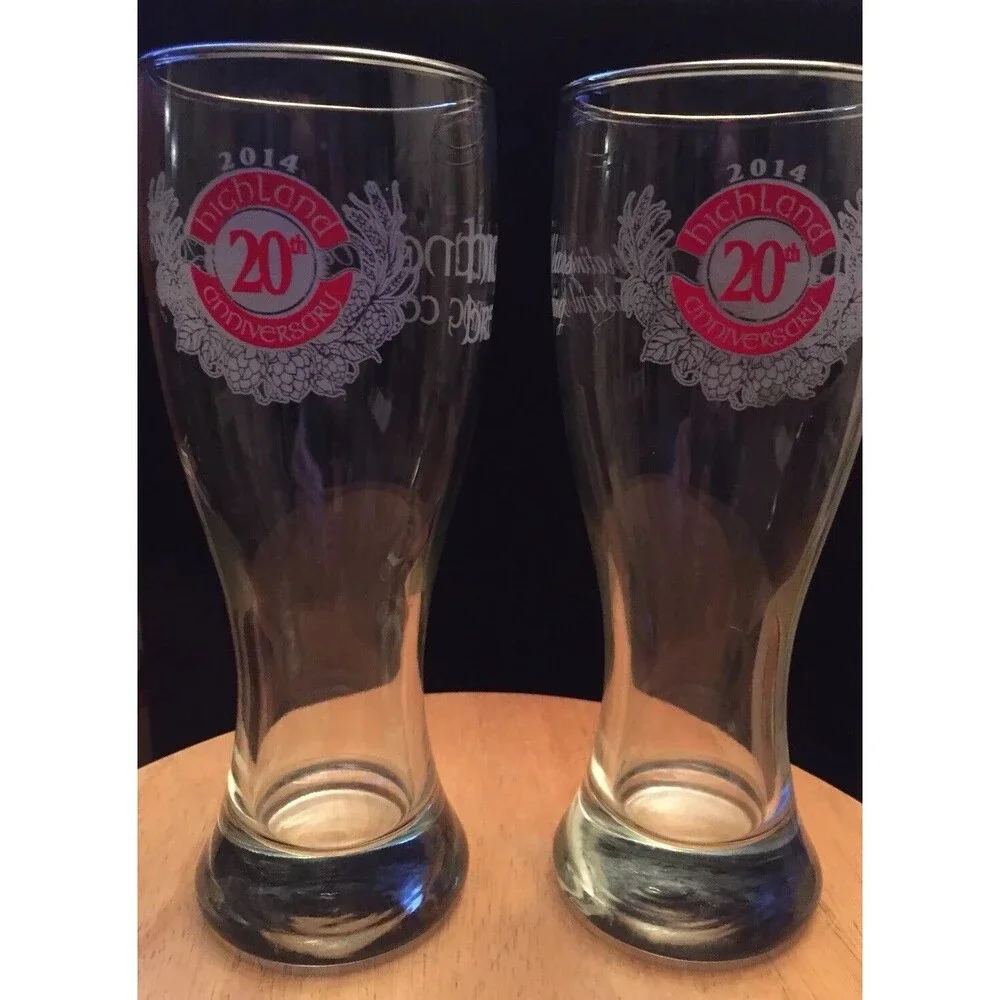 Highland Brewing Co Etched Glass Beer Pilsner Ashville Brewery 20th Anniv GIFT